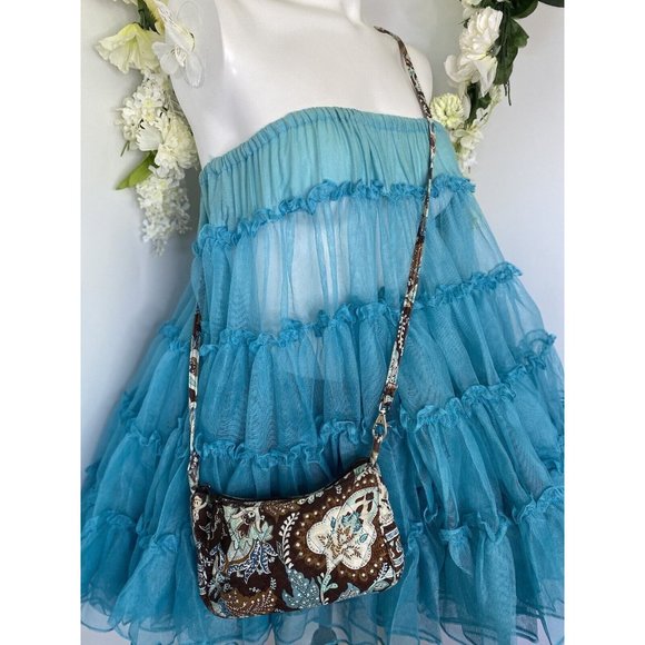 Vintage Vera Bradley Java Blue Tote Bag Purse Shoulder Paisley Brown Zip Closure - Picture 15 of 16